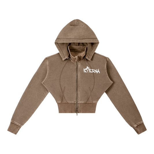 Vintage Washed Cropped Fleece Hoodie