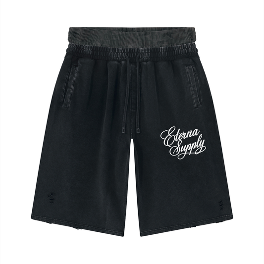 Vintage Wash Distressed Wide Leg Shorts